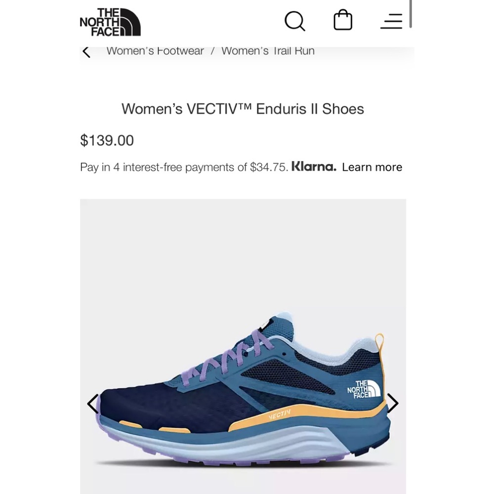 The North Face VECTIV Enduris II trail running shoe, womens 7.5. New!